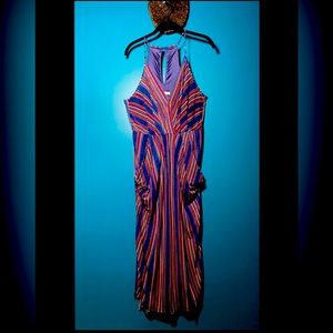 BCBG Generation Striped V-neck spaghetti strapped dress